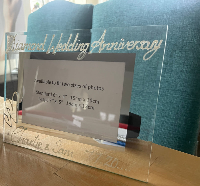 Personalised Diamond Wedding Anniversary Photo Frame Landscape Milestone