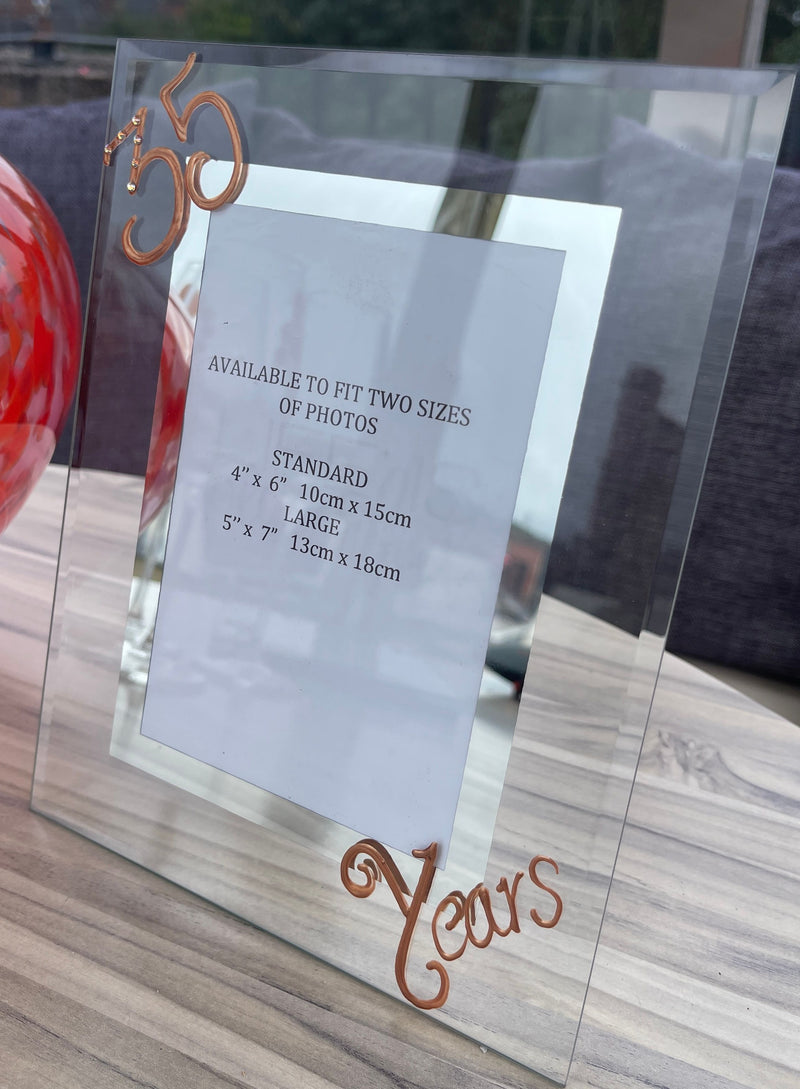 35th Anniversary crystal portrait picture frame comes in 2 sizes 4"x6" or 5"x7""