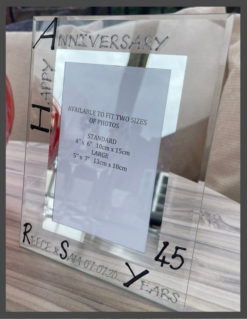 Personalised 45th Anniversary Portrait Frame Black & Silver design 2 Sizes 4"x6" or 5"x7"
