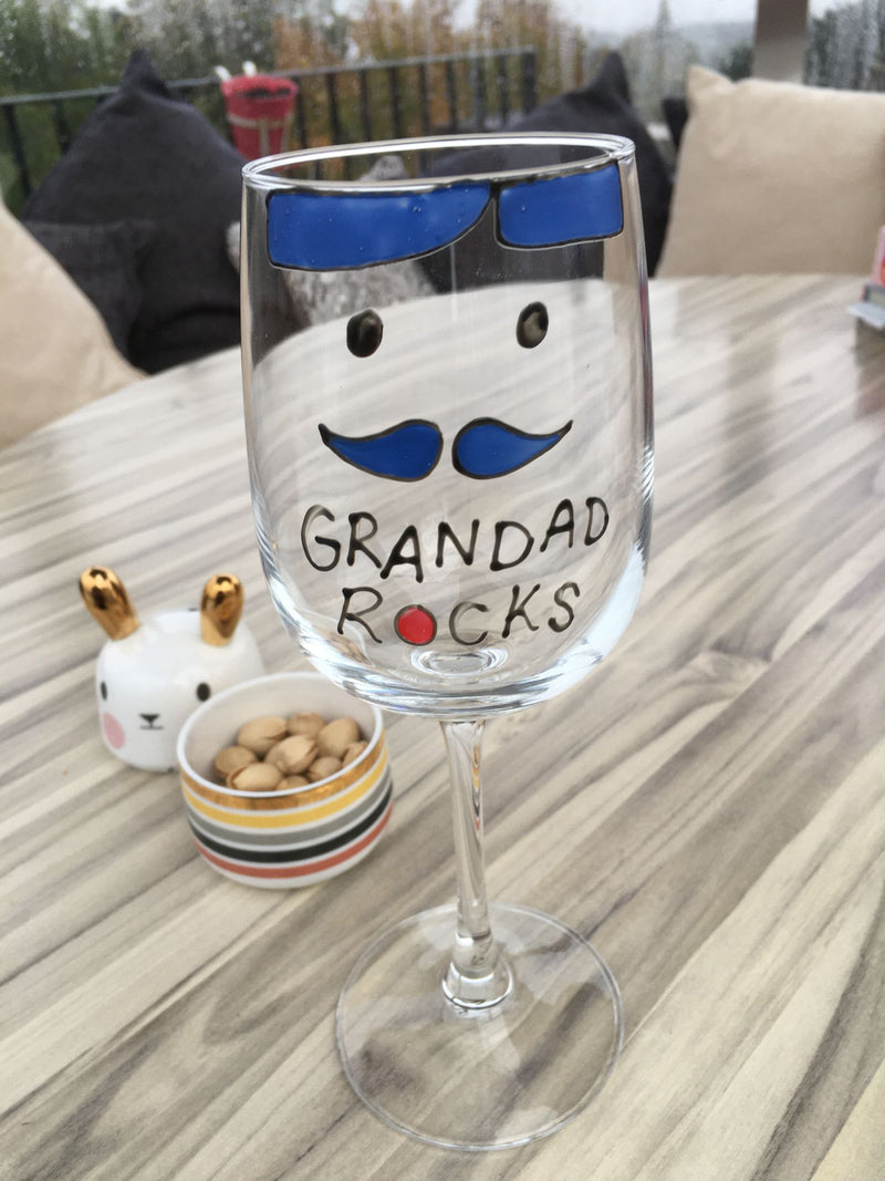 Grandad Gift Rocks Wine Glass:
