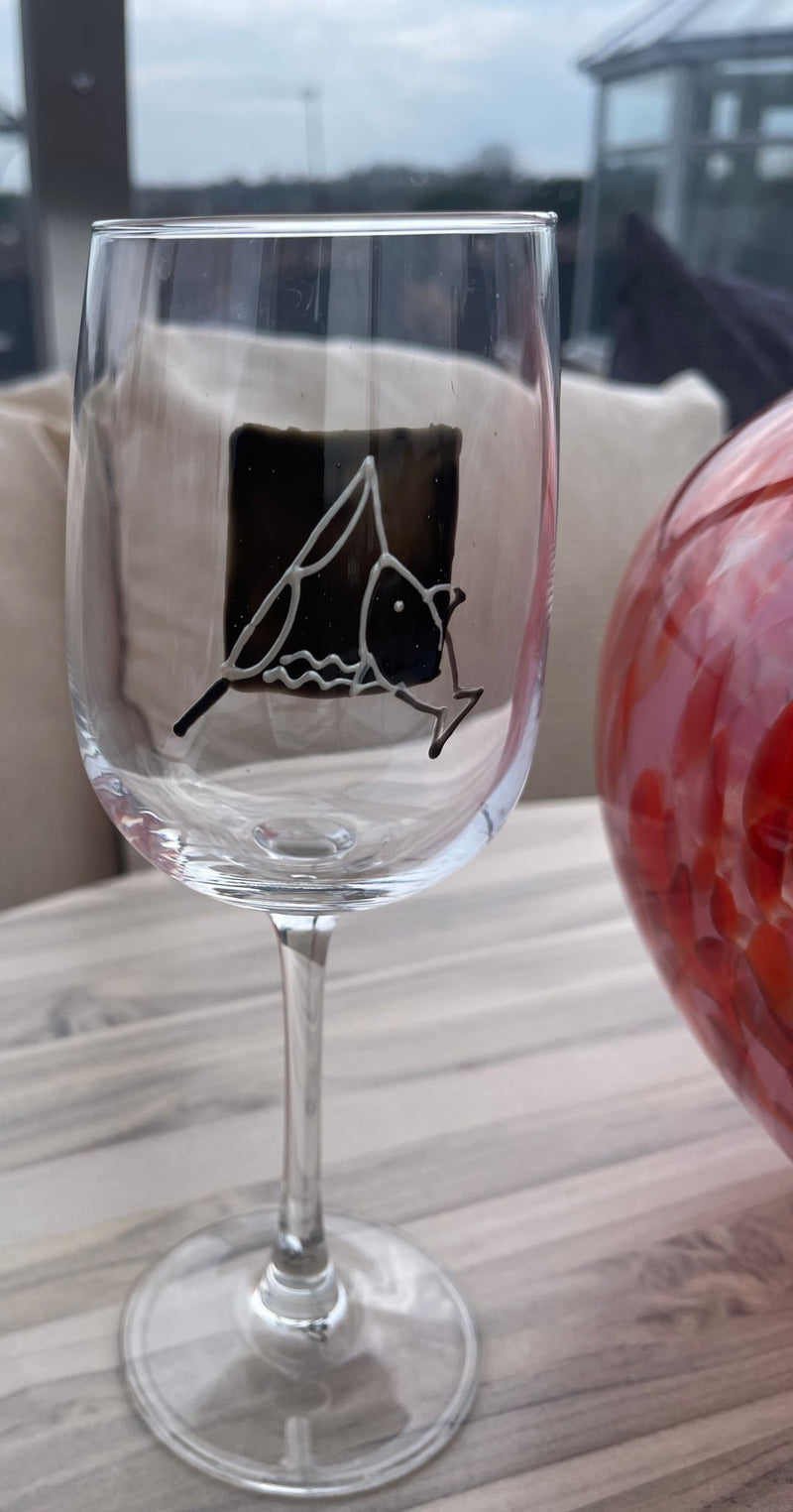 Hand Painted Fishing Wine Glass