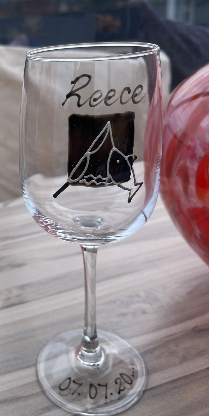 Personalised Hand Painted Fishing Wine Glass