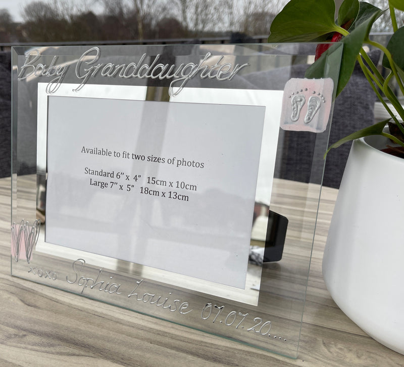 Personalised Baby granddaughter landscape picture frame 2 sizes 6"x4" or 7"x5"