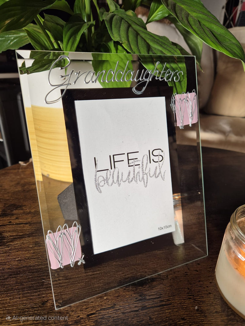 Granddaughters Gift Photo Frame: Portrait (Pink Hearts) 4"x6" or 5"x7"