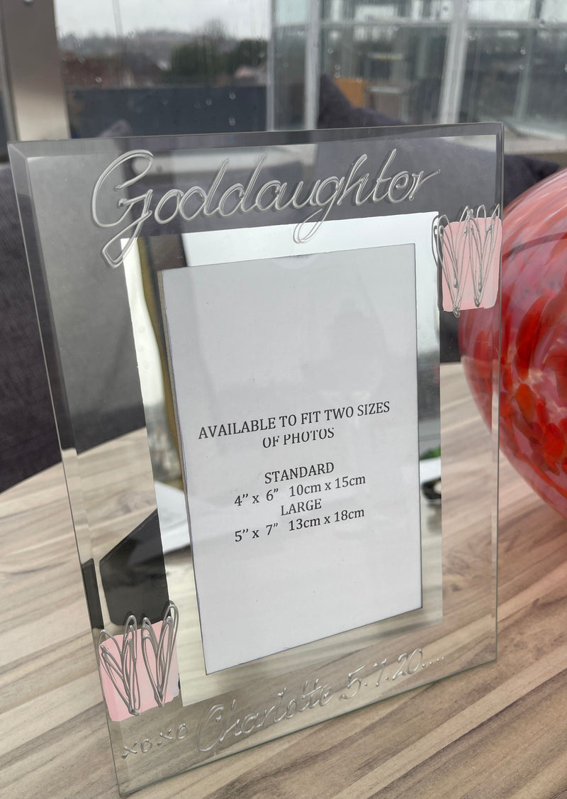 Personalised Goddaughter Portrait Photo Frame Hearts