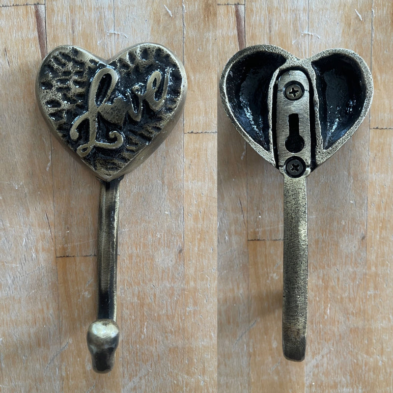 End Of Line Coat Hook - Heart Antique Brass