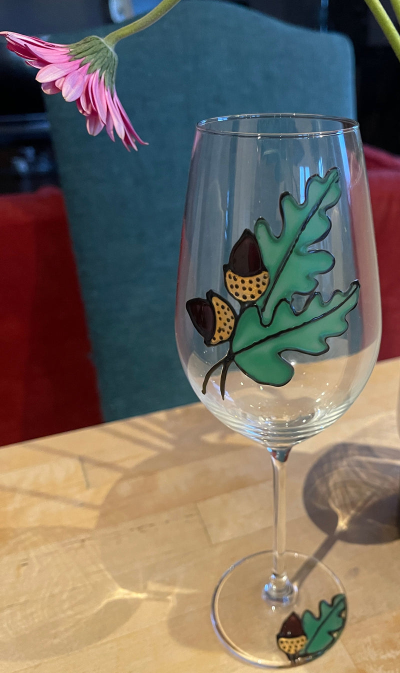 Oak Leaf/Acorn Wine Glass