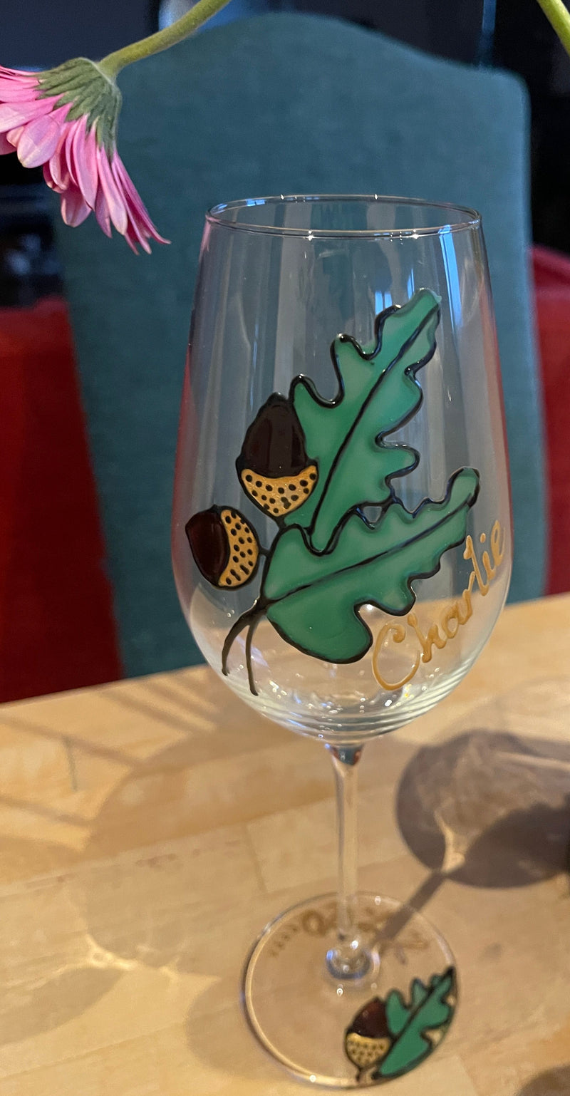 Personalised Oak Leaf/Acorn Wine Glass
