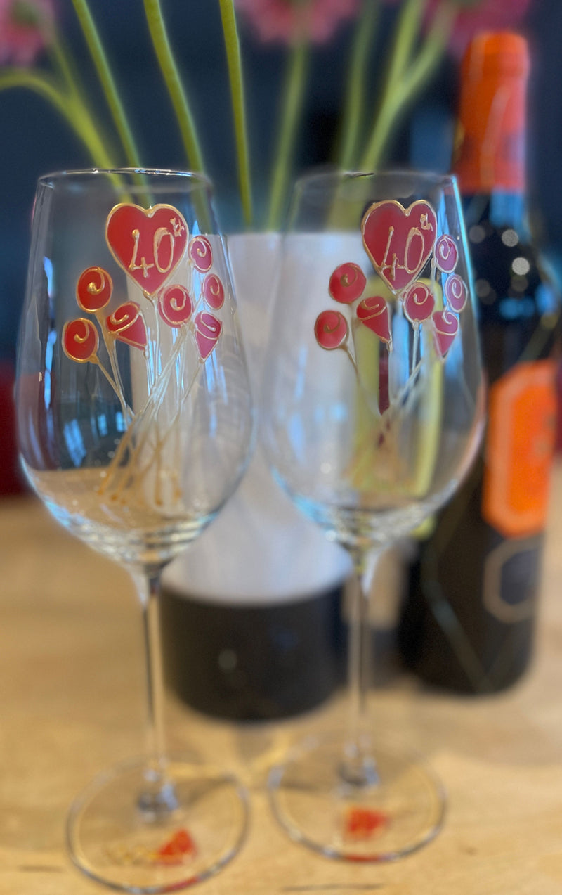 40th Wedding Anniversary Wine Glasses Flower