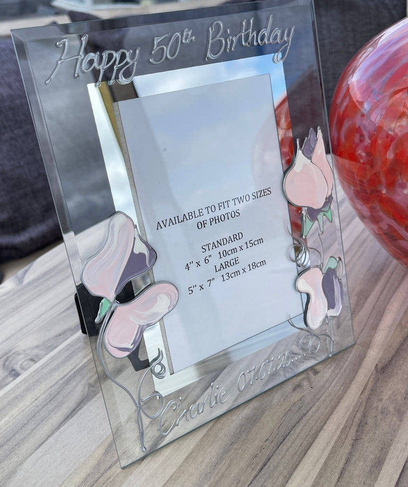 Personalised 50th Birthday Portrait Photo Frame Sweet Pea