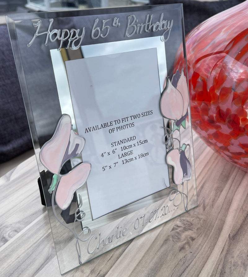 Personalised 65th Birthday Photo Frame Portrait (Sweet Pea)