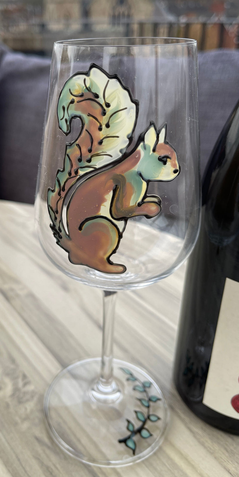 Hand Painted Squirrel Gift Wine Glass