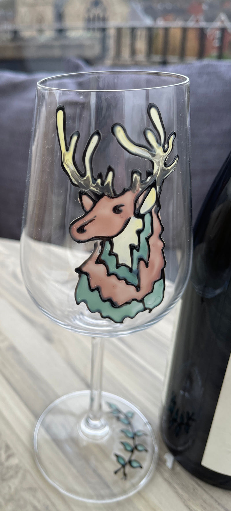 Hand painted stag wine glass 