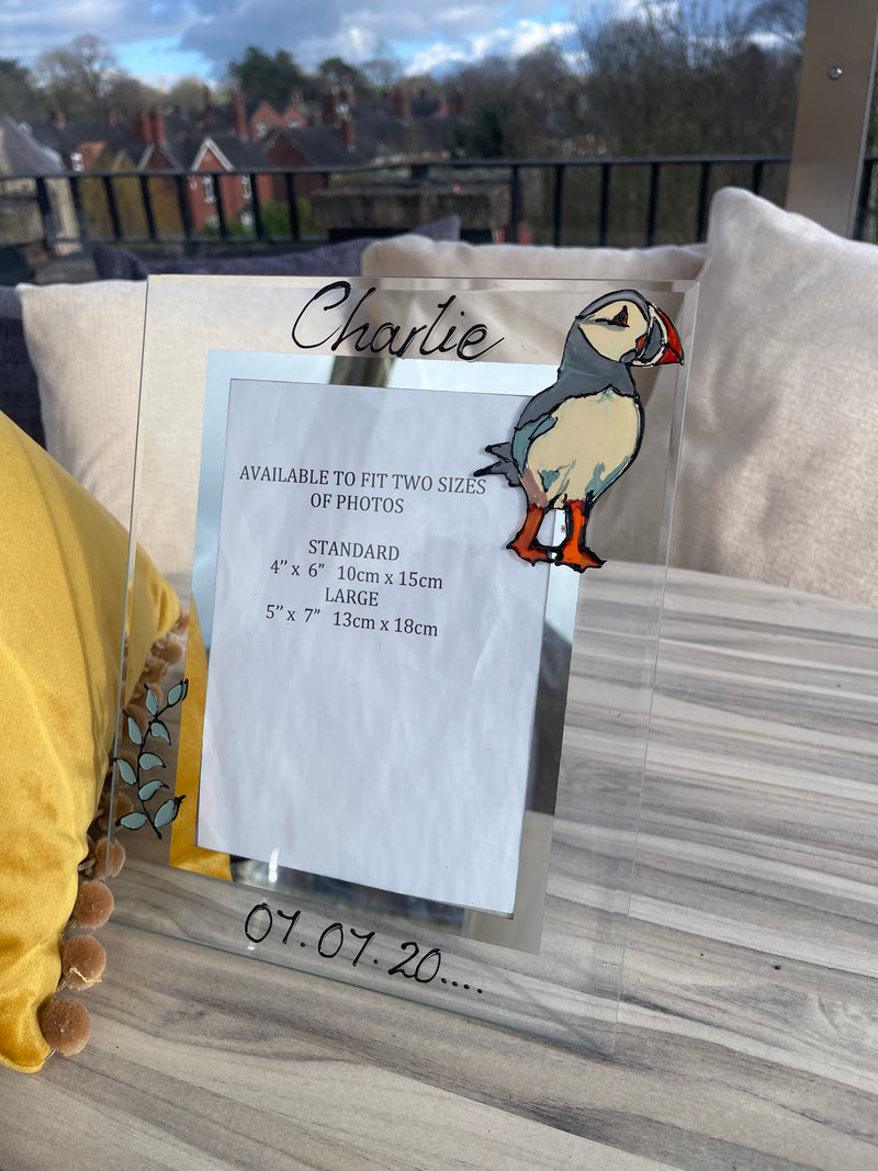 personalised puffin hand painted photo frame 