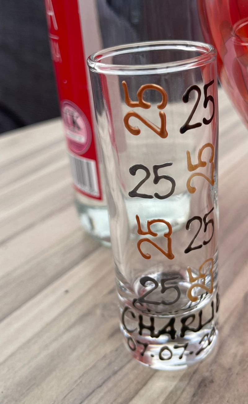 Personalised 25th Birthday Drinking Shot Glass Brights