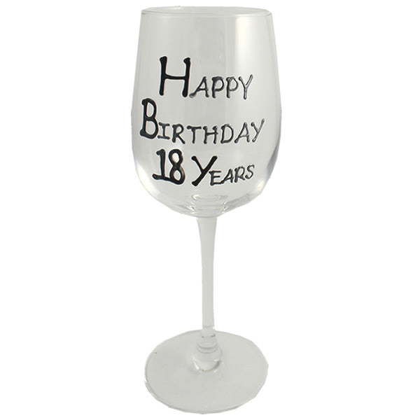 18th Birthday Wine Glass Blk/Sil