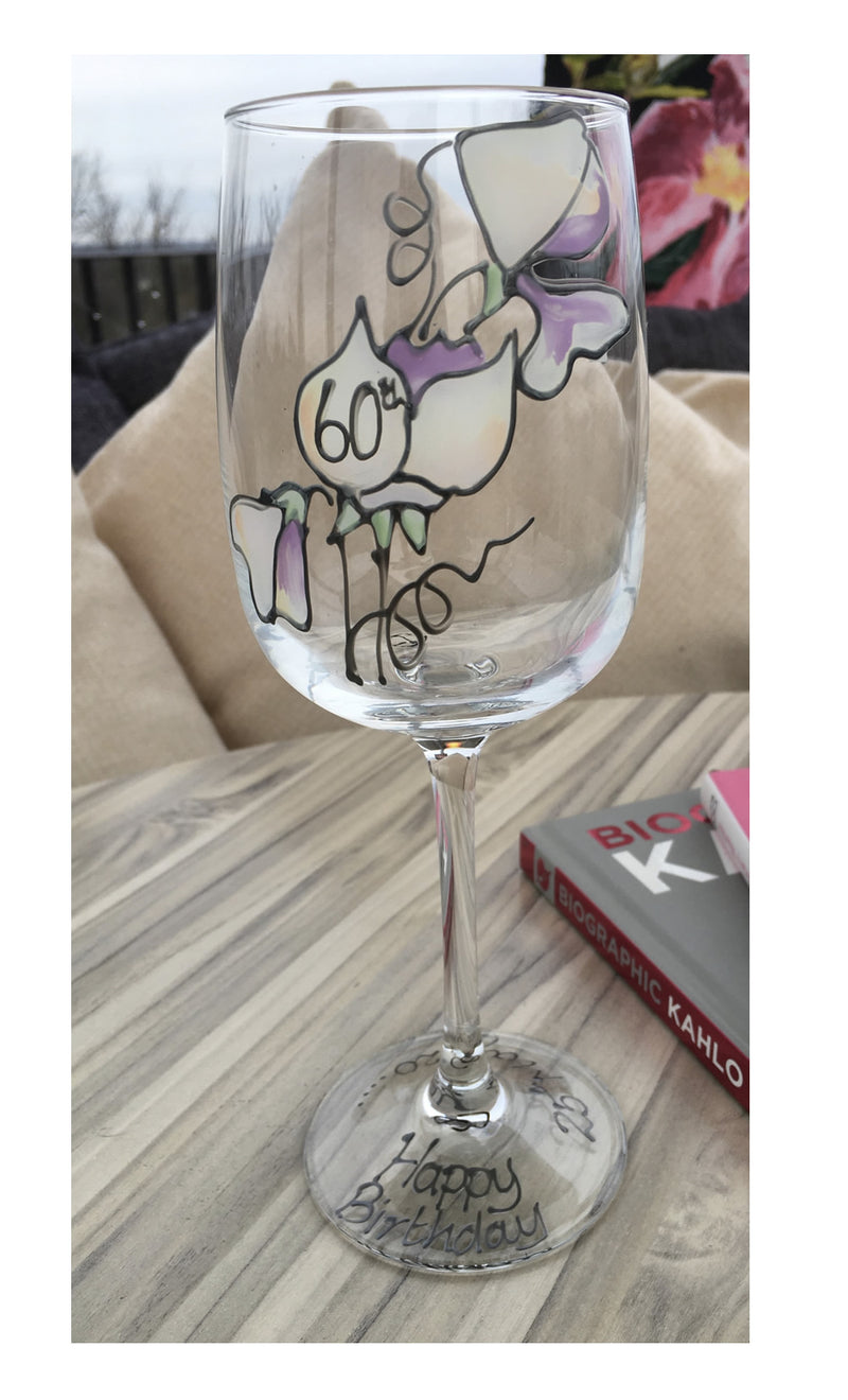 60th Birthday Sweet Pea Wine Glass
