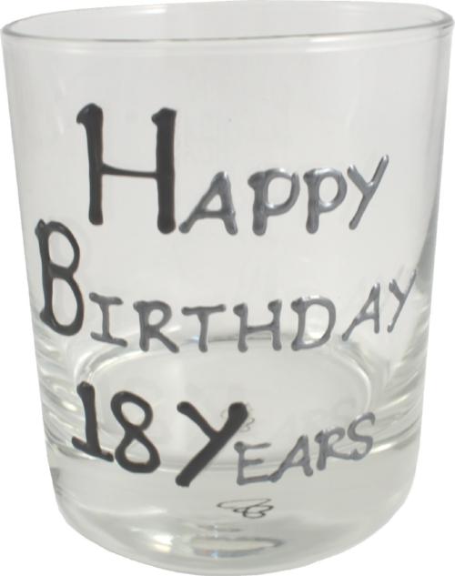 18th Birthday Whisky Glass Blk/Sil