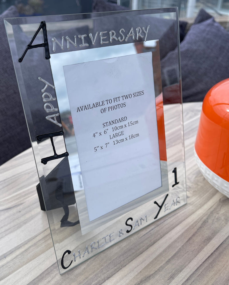 Personalised 1st Wedding Anniversary Gift : Photo Frame Portrait (Blk/Sil)