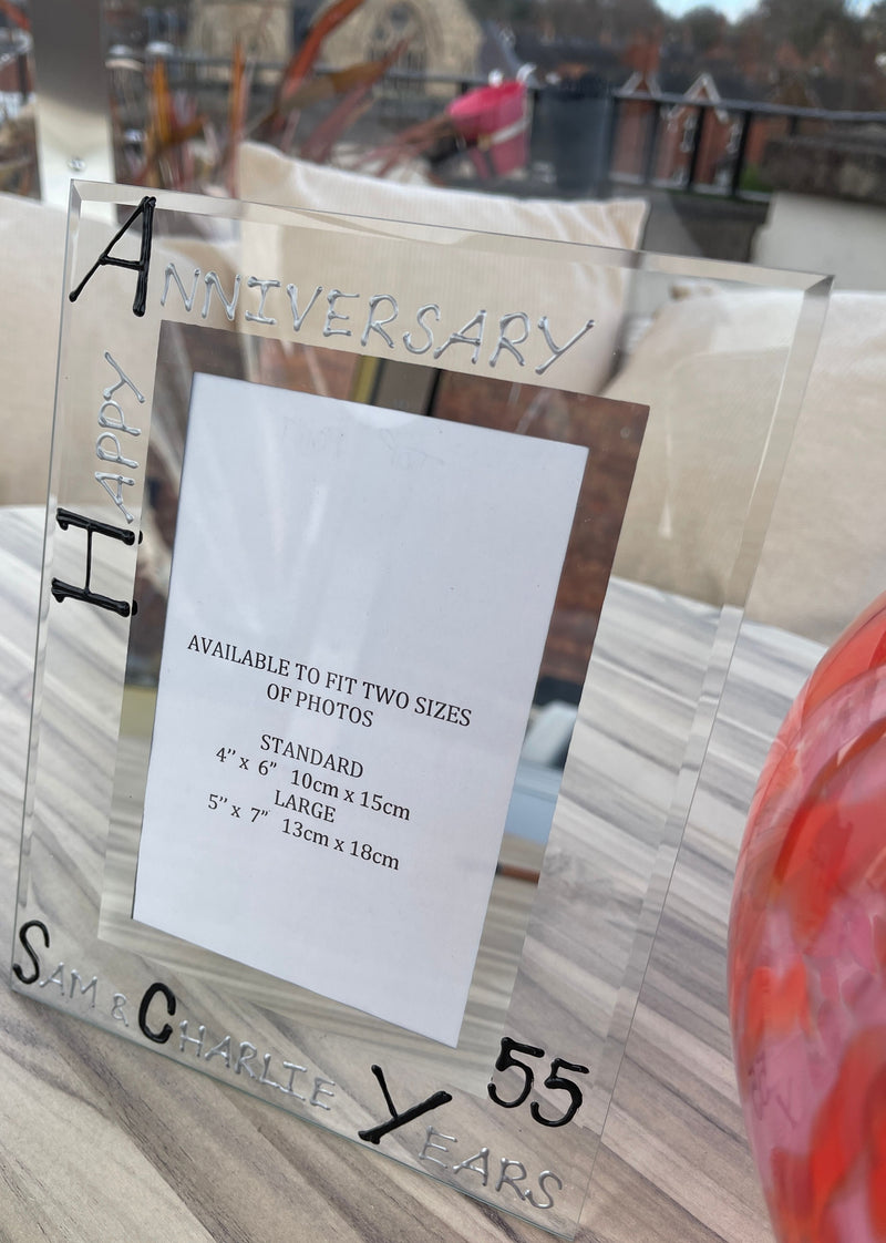 Personalised 55th Wedding Anniversary Portrait Frame Black/Silver