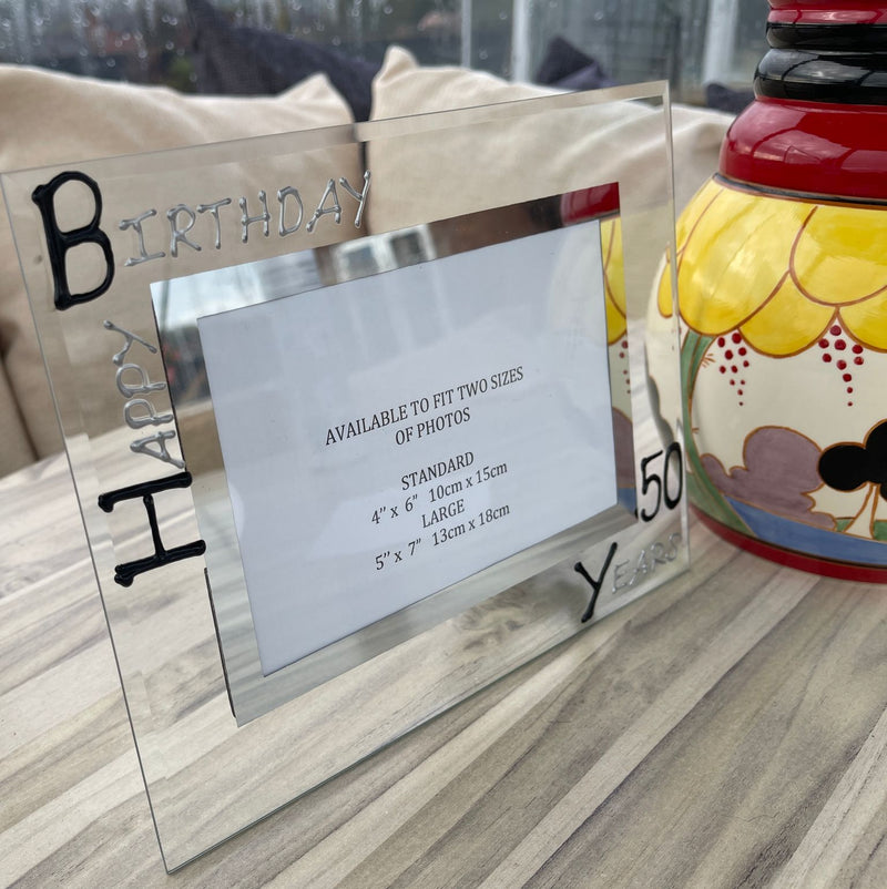 50th Birthday Picture frame comes in two sizes 6"x4" & 7" x 5"