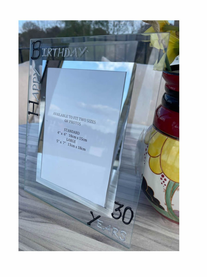 30th Birthday Gift Photo Frame portrait (Blk/Sil) 2 sizes 4"x6" or 5"x7"