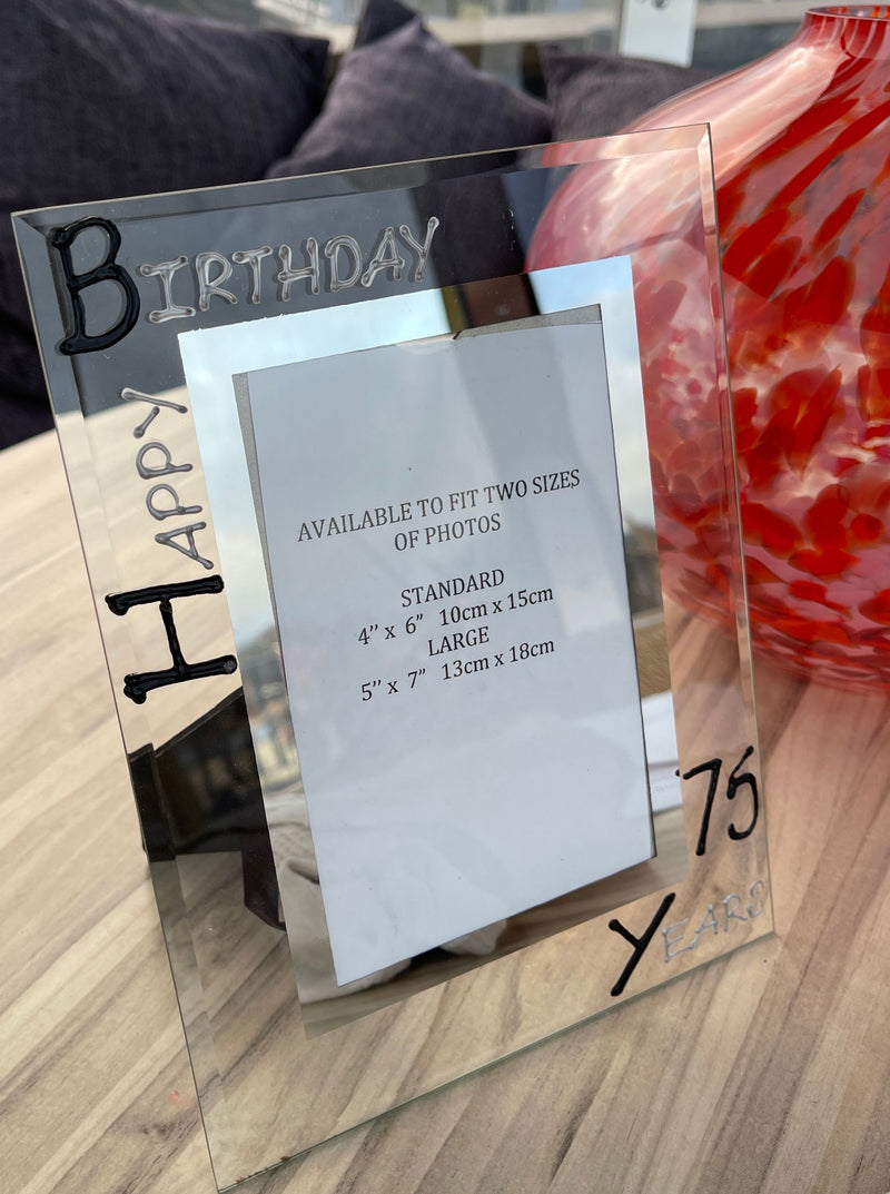 75th Birthday Gift Photo Picture Frame: Portrait (Blk/Sil) 4"x6" or 5"x7"