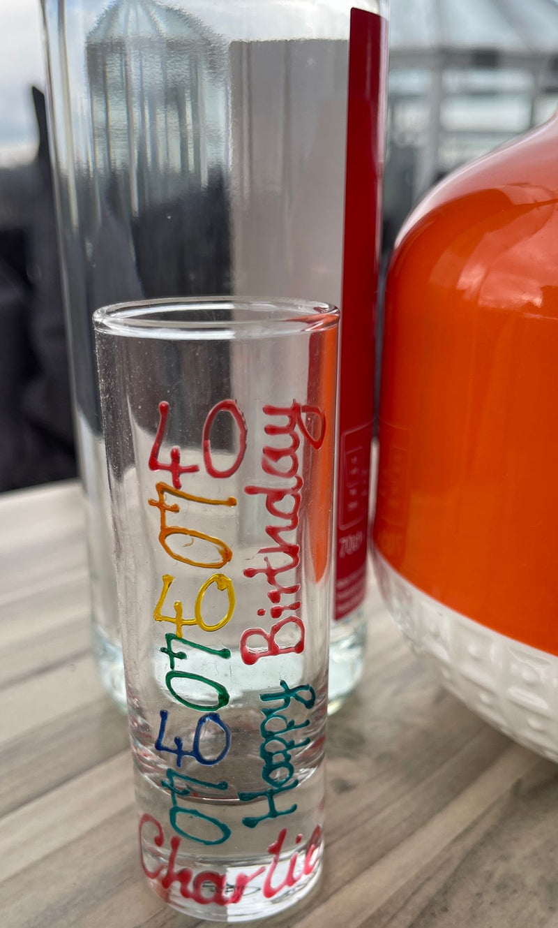 Personalised 40th Birthday Drinking Shot Glass (Brights))