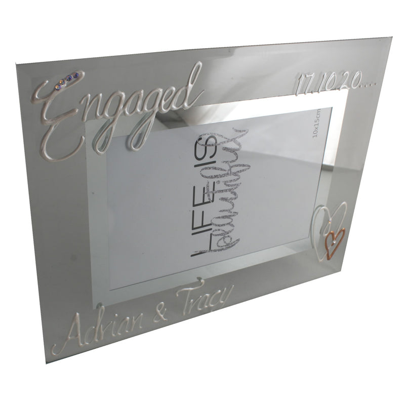 Personalised Engagement Gift Photo Frame Landscape: Pearl with Crystals