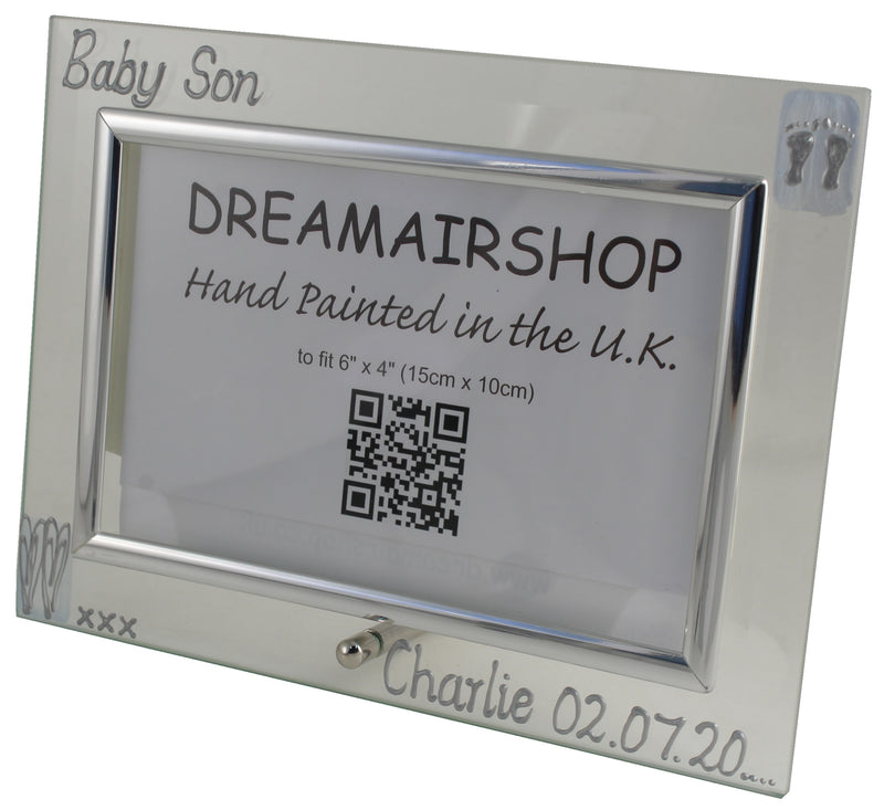 Personalised Baby Son Photo Frame Land (Blue Heart/Feet)