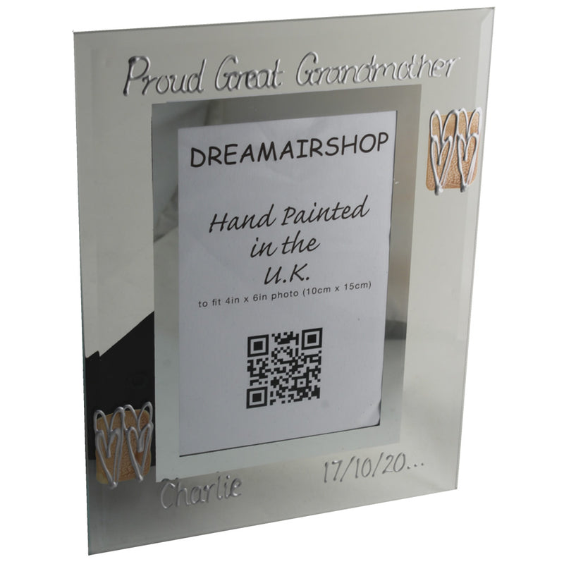 Personalised Proud Great Grandmother Frame: Portrait (Coffee/Hearts)