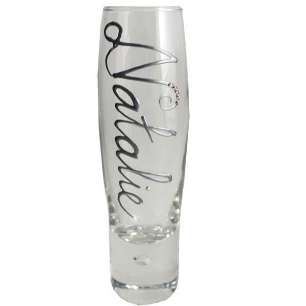 Personalised Gift Champagne Flute Glass: with Crystals (Silver)