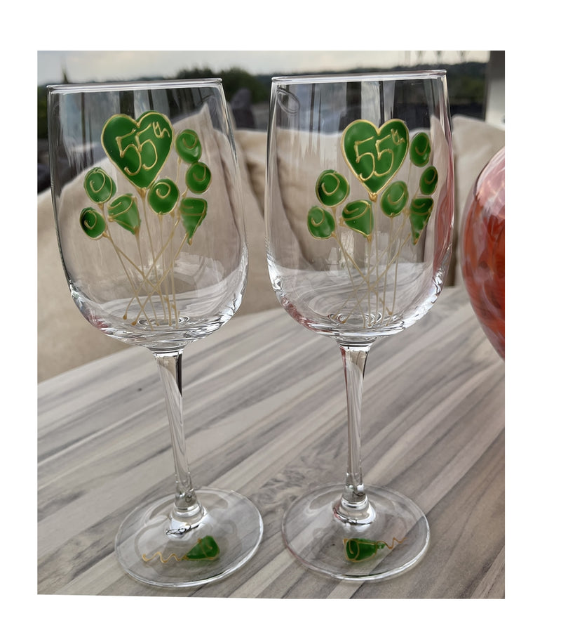 55th Wedding Anniversary Wine Glasses Flower