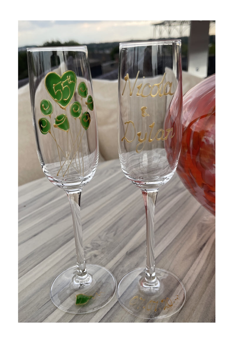 Personalised 55th Wedding Anniversary Champagne Flutes Flower
