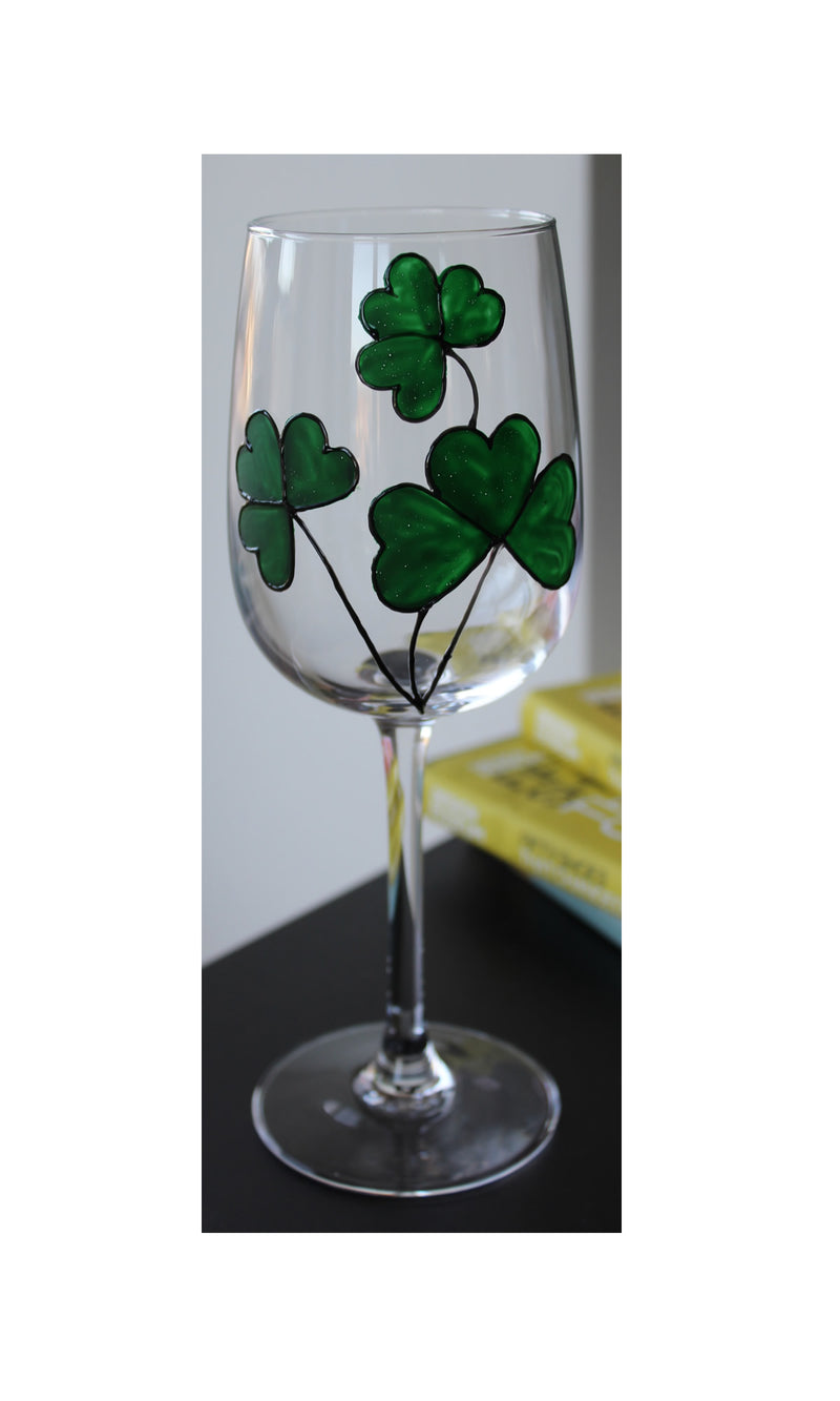 Shamrock Wine Hand Painted Glass