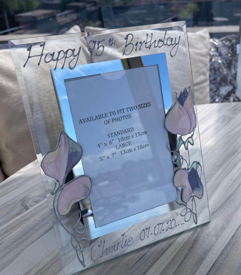Personalised 95th Birthday Photo Frame Portrait Sweet Pea