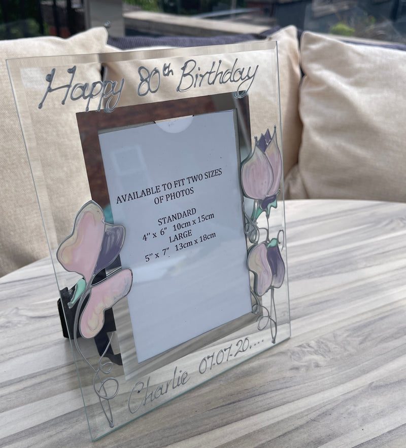 Personalised 80th Birthday Photo Frame Portrait Sweet Pea