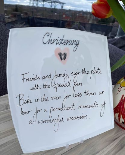 Christening Plate Square Pink Heart