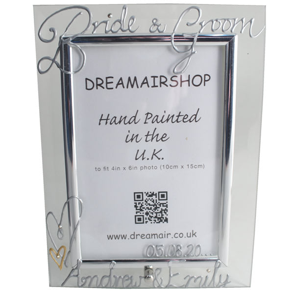 Personalised Bride & Groom Frame: Portrait (Silver) with crystals