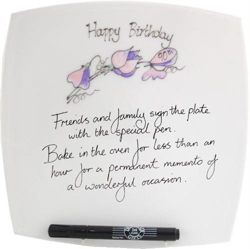 90th Birthday Gift Square Plate Sweet Pea