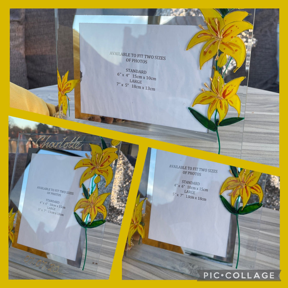 Hand Painted Lily Photo Frames come in 2 Shapes Landscape Portrait and 4 sizes 6"x4" 7"x5" or 4"x6" 5"x7"