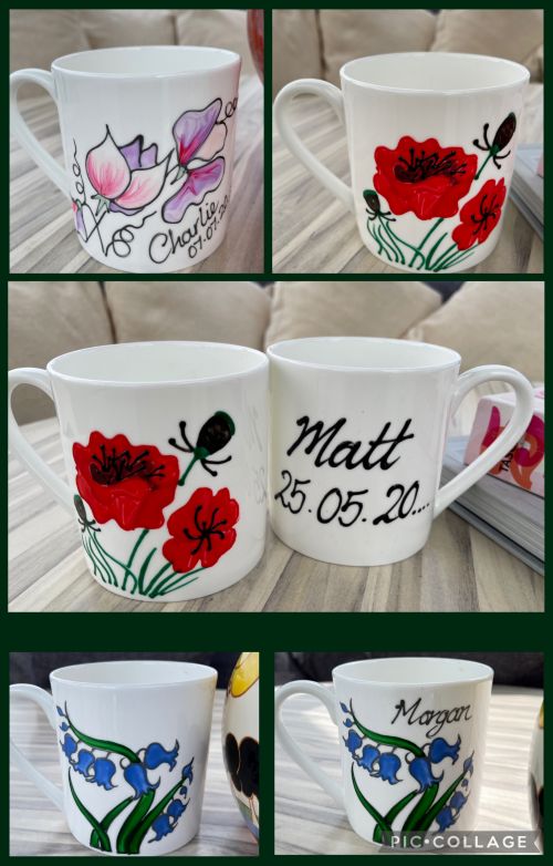 1 pint hand painted mugs 