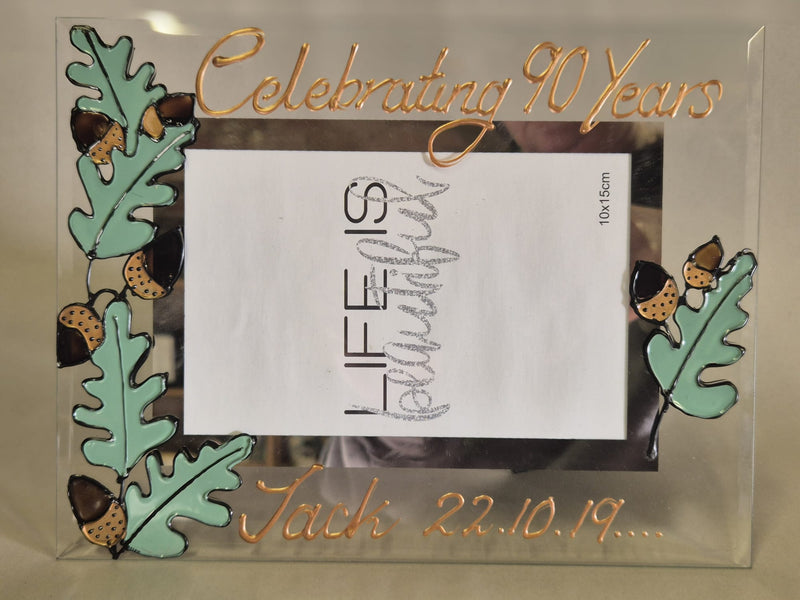 90th Birthday Gift Photo Frame: Landscape Oak