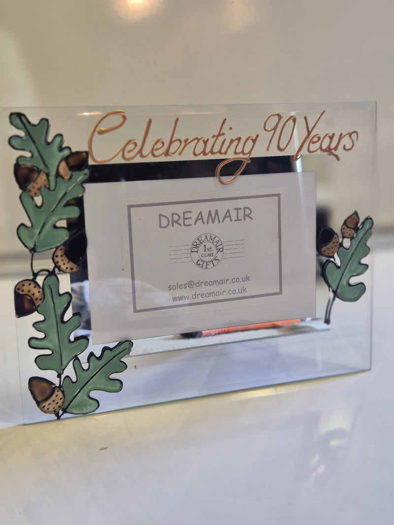 90th Birthday Gift Photo Frame: Landscape Oak