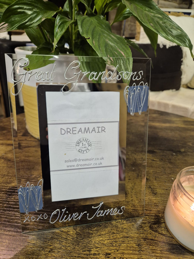 Personalised Great Grandsons Photo Frame Portrait Hearts 2 sizes 4"x6" or 5"x7"