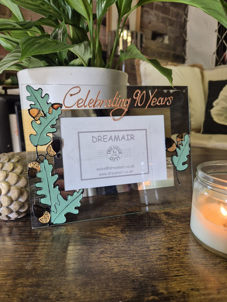 90th Birthday Gift Photo Frame: Landscape Oak