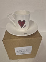 Hand Painted Hearts With Crystals Design Gift China Espresso Cup/Saucer: