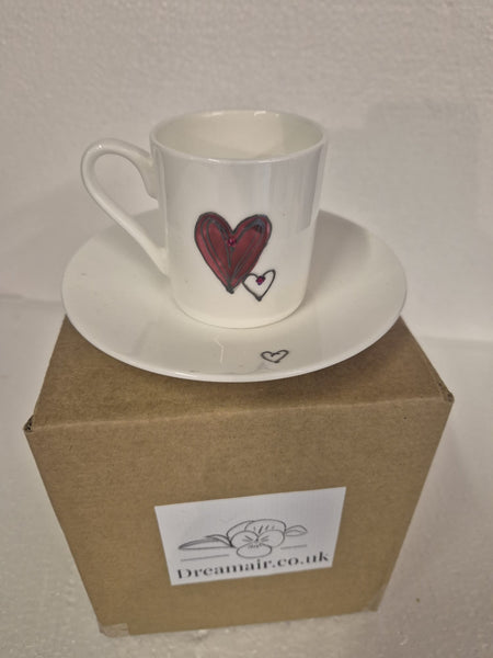 Hand Painted Hearts With Crystals Design Gift China Espresso Cup/Saucer: