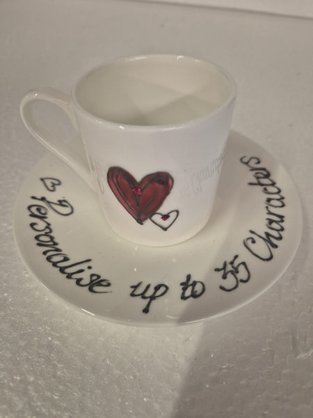 Hand Painted Hearts With Crystals Design Gift China Espresso Cup/Saucer: