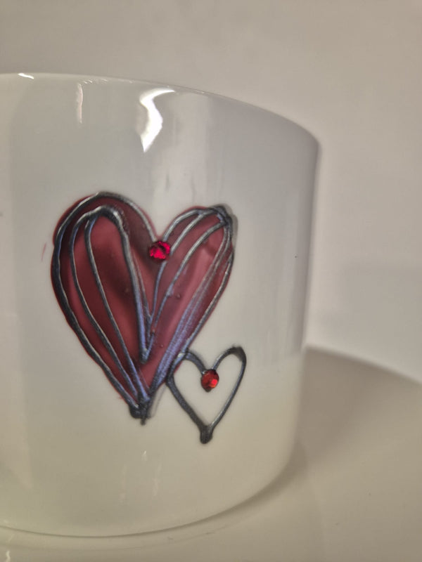 Hand Painted Hearts With Crystals Design Gift China Espresso Cup/Saucer: